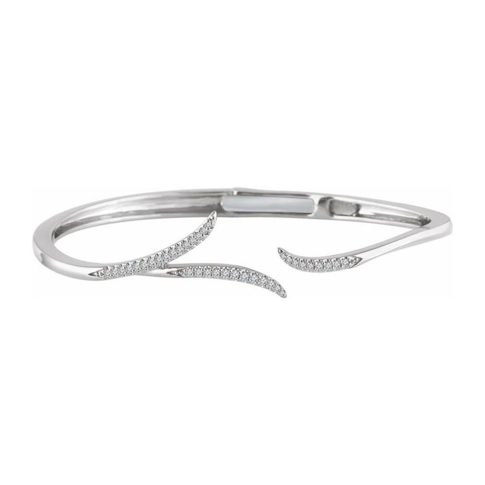 14K White Gold 1/4 CTW Diamond Hinged Cuff Bracelet, 7 Inch - Picture 1 of 3